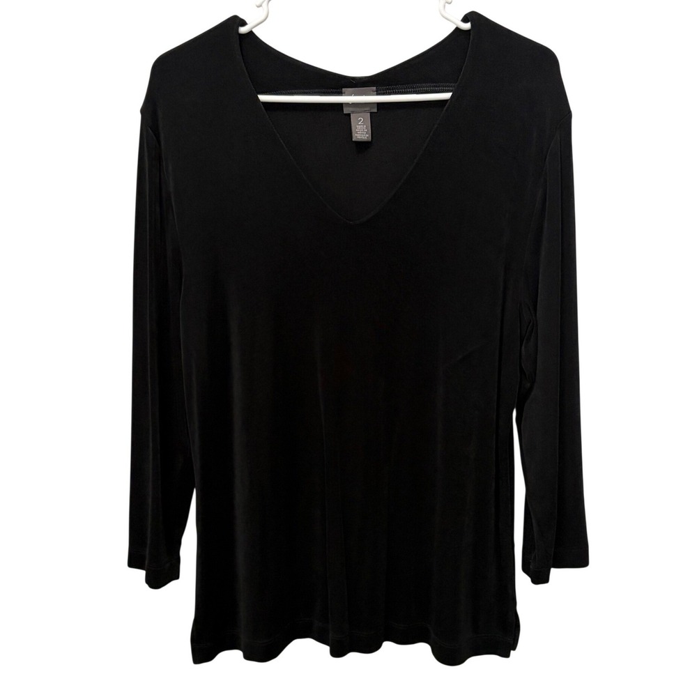 Travelers by Chicos Stretchy Black Blouse with 3/4 Sleeves Chico's 2 Womens L 12